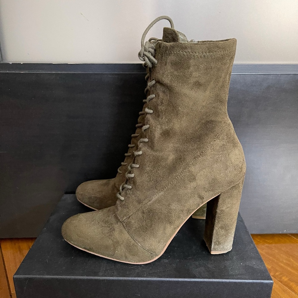 Steve Madden Suede Booties in Khaki Green